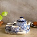 Azure Grace Tea Set - 4 Cups, 1 Kettle, and 1 Tray