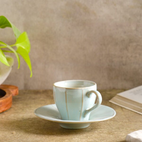 Light Cyan Ceramic Cup & Saucer Set - Image 4