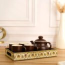 Mocha Elegance Tea Set - 4 Cups, 1 Kettle & Tray | Stylish Tea Serving Set