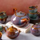 Aurora Bliss Tea Set - 6 Cups & Saucer, Tea Kettle Pot, Milk Pot, Sugar Pot