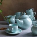 Turquoise Serenade Tea Set - 6 Cups & Saucer, Tea Kettle Pot, Milk Pot, Sugar Pot