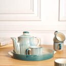 Verdant Stripes Tea Set – Elegant Ceramic Tea Set for Modern Living