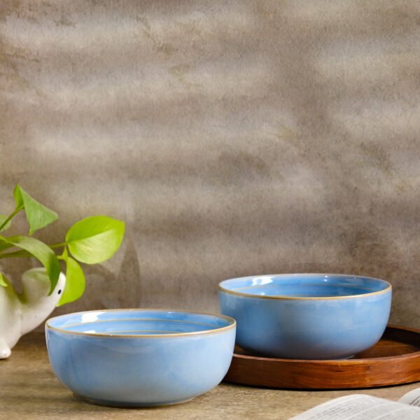 Ocean Blue Ceramic Bowl Set of 2 Bowls