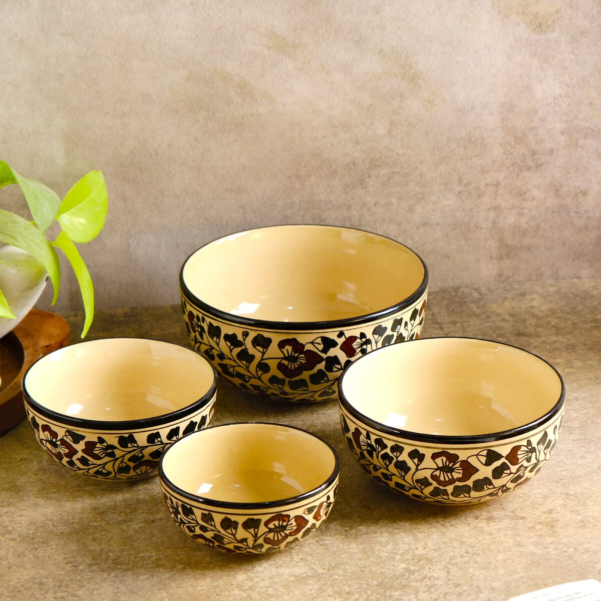 Caffeine Artisan Ceramic Serving Bowl - Set of 4 Bowls | 7 Inches, 6 Inches, 5.5 Inches, and 4.5 Inches (1300ml, 850ml, 550ml, and 350ml)