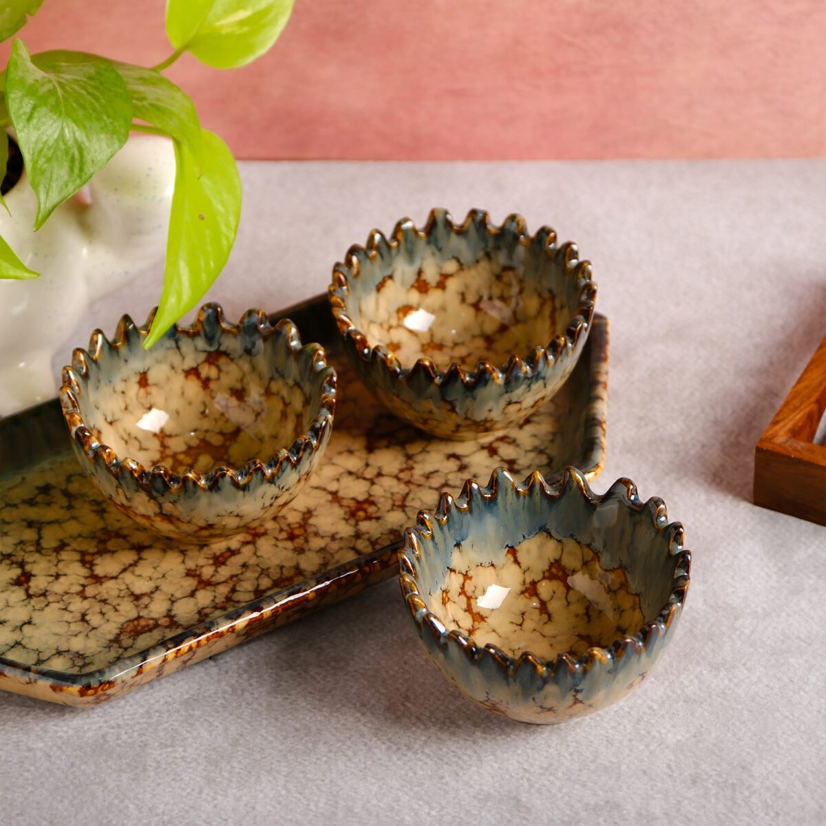 Earthwave Marble Bowl Set with Tray – Elegant Dining and Home Decor