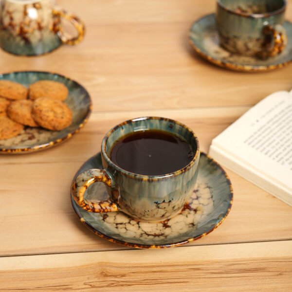 Earthen Grace Ceramic Cup & Saucer Set - Pack of 3 for a Stylish Tea Experience - Image 3