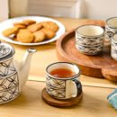 Midnight Blossom Tea Set - 4 Cups, 1 Kettle, and a Wooden Tray