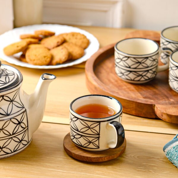 Midnight Blossom Tea Set - 4 Cups, 1 Kettle, and a Wooden Tray - Image 5