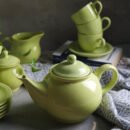 Golden Verde Tea Set - 6 Cups & Saucer, Tea Kettle Pot, Milk Pot, Sugar Pot