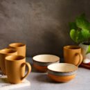 Sandy Glow Snack & Sip Set - 6 Mugs & 2 Snack Bowls