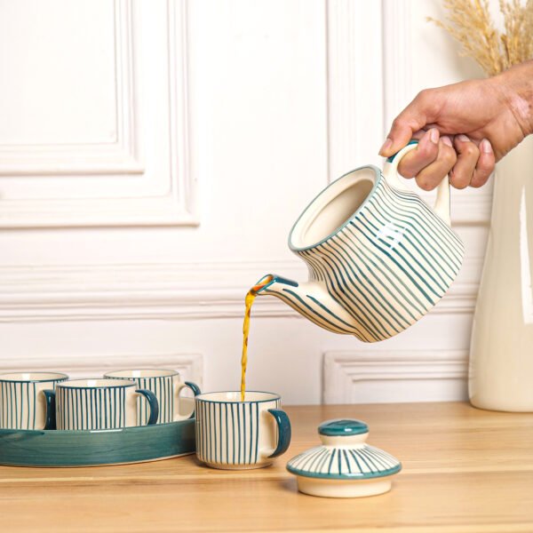 Verdant Stripes Tea Set – Elegant Ceramic Tea Set for Modern Living - Image 4