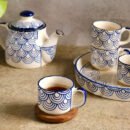 Azure Grace Tea Set - 4 Cups, 1 Kettle, and 1 Tray