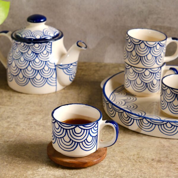 Azure Grace Tea Set - 4 Cups, 1 Kettle, and 1 Tray - Image 4