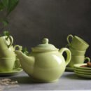 Golden Verde Tea Set - 6 Cups & Saucer, Tea Kettle Pot, Milk Pot, Sugar Pot