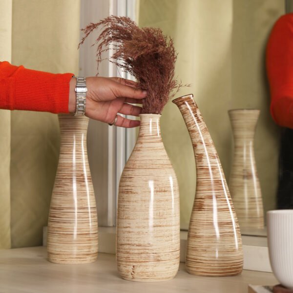 Iris Beige Elegance Vase Set of 3 Ceramic Vases - Image 2