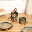 Earthen Grace Ceramic Cup & Saucer Set - Pack of 3 for a Stylish Tea Experience