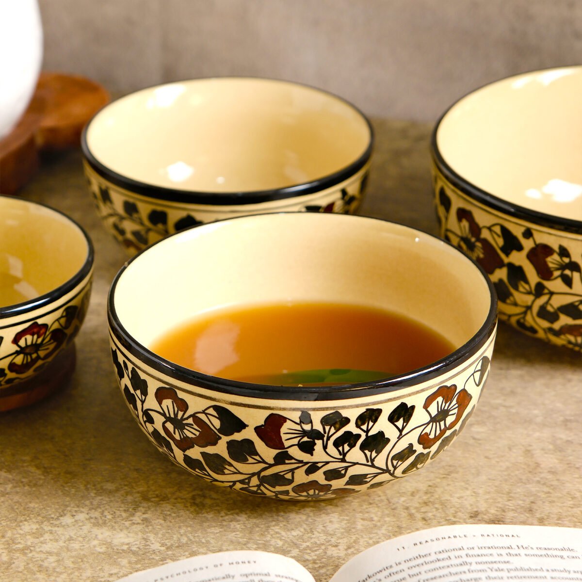 Caffeine Artisan Ceramic Serving Bowl - Set of 4 Bowls | 7 Inches, 6 Inches, 5.5 Inches, and 4.5 Inches (1300ml, 850ml, 550ml, and 350ml)