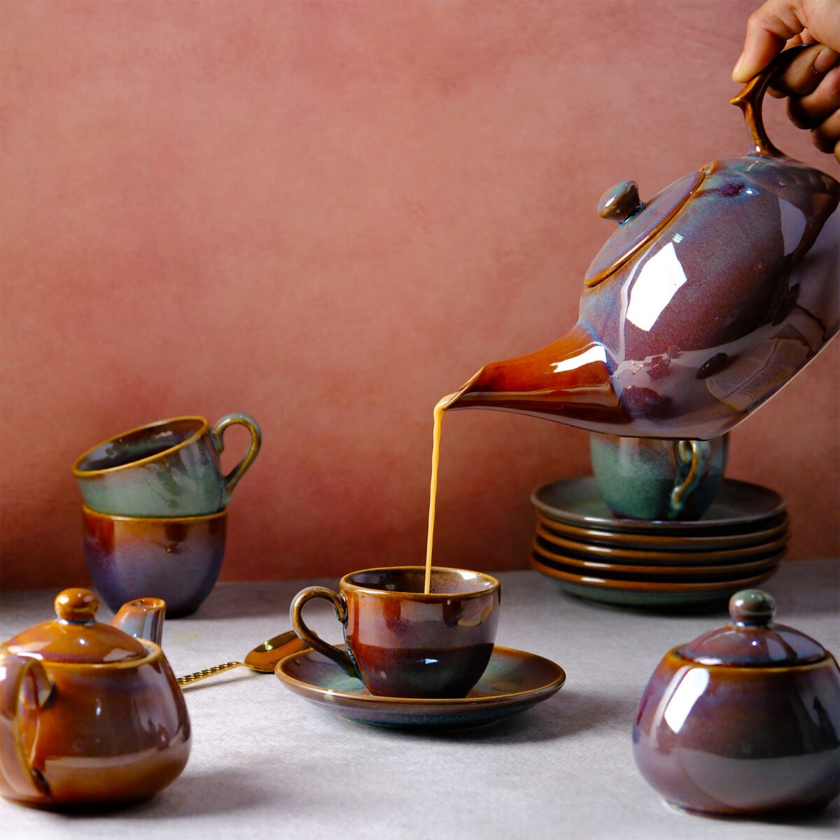 Aurora Bliss Tea Set - 6 Cups & Saucer