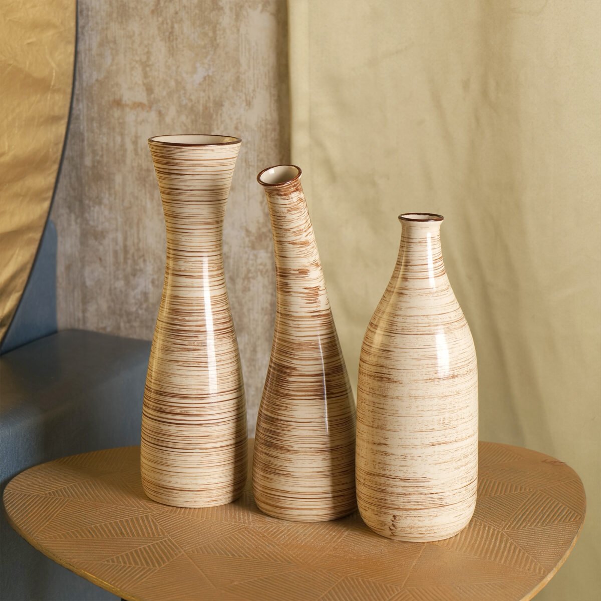 Iris Beige Elegance Vase Set of 3 | 10 Inches, 11 Inches, and 12 Inches