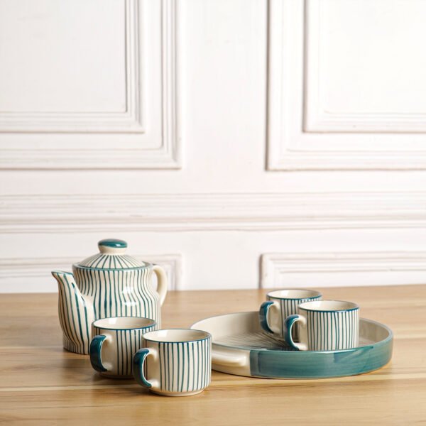 Verdant Stripes Tea Set – Elegant Ceramic Tea Set for Modern Living - Image 2