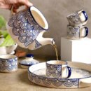 Azure Grace Tea Set - 4 Cups, 1 Kettle, and 1 Tray