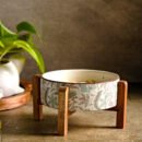 Blossom Harmony Ceramic Serving Bowl with Wooden Stand