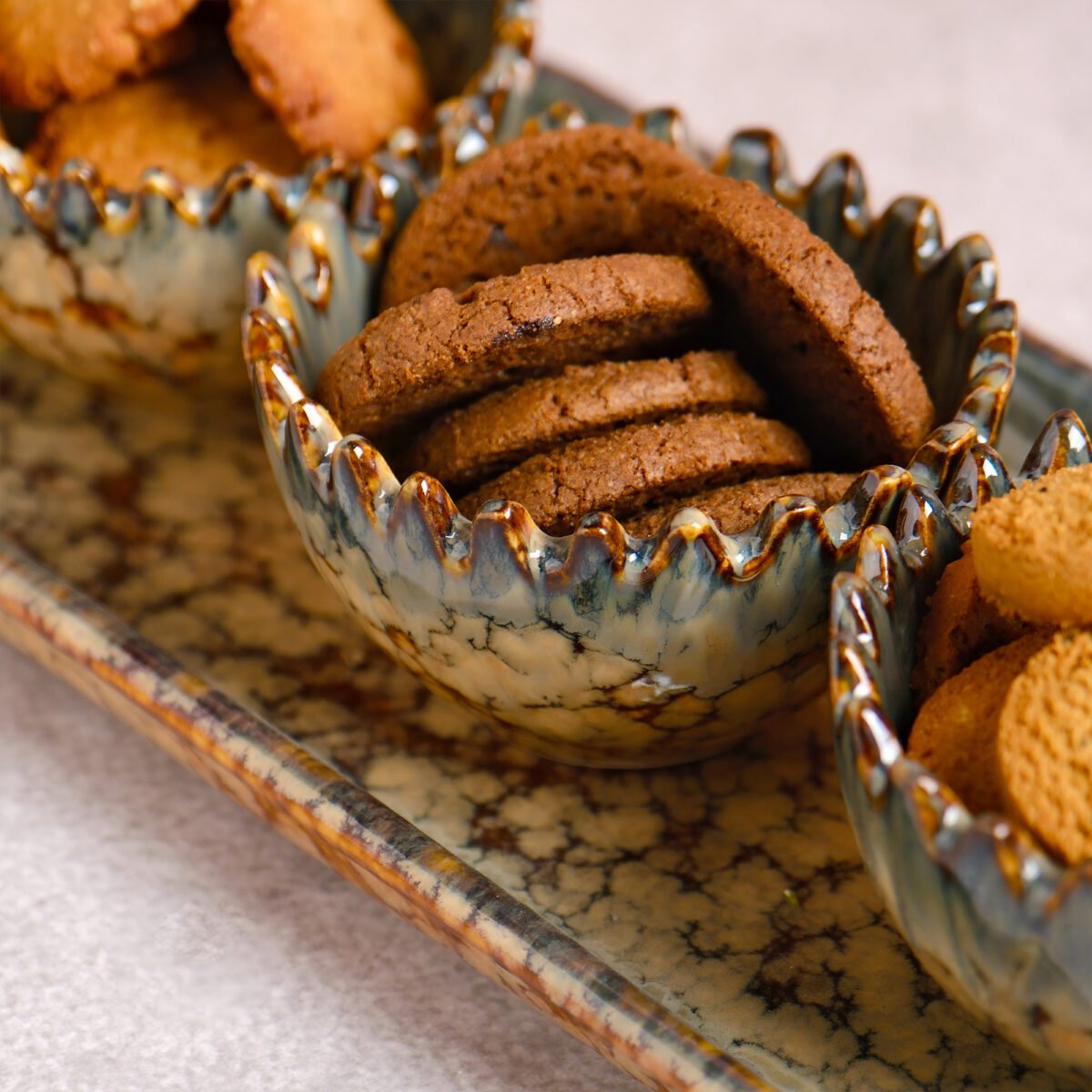 Earthwave Marble Bowl Set of 3 Ceramic Bowls with Tray | 4 Inches Bowls (200ml)