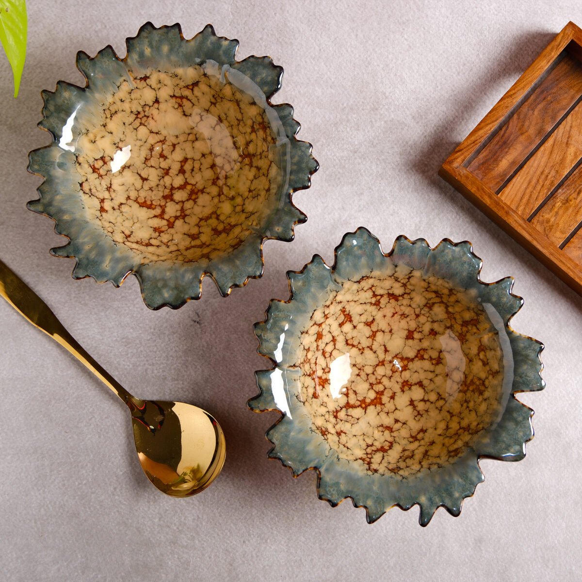 Marbled Earth Soup Platters Set of 2 | 8 Inches Bowls (550ml)