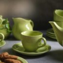 Golden Verde Tea Set - 6 Cups & Saucer, Tea Kettle Pot, Milk Pot, Sugar Pot