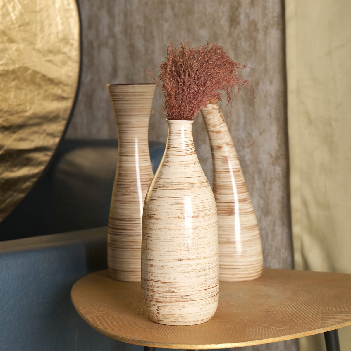 Iris Beige Elegance Vase Set of 3 | 10 Inches, 11 Inches, and 12 Inches