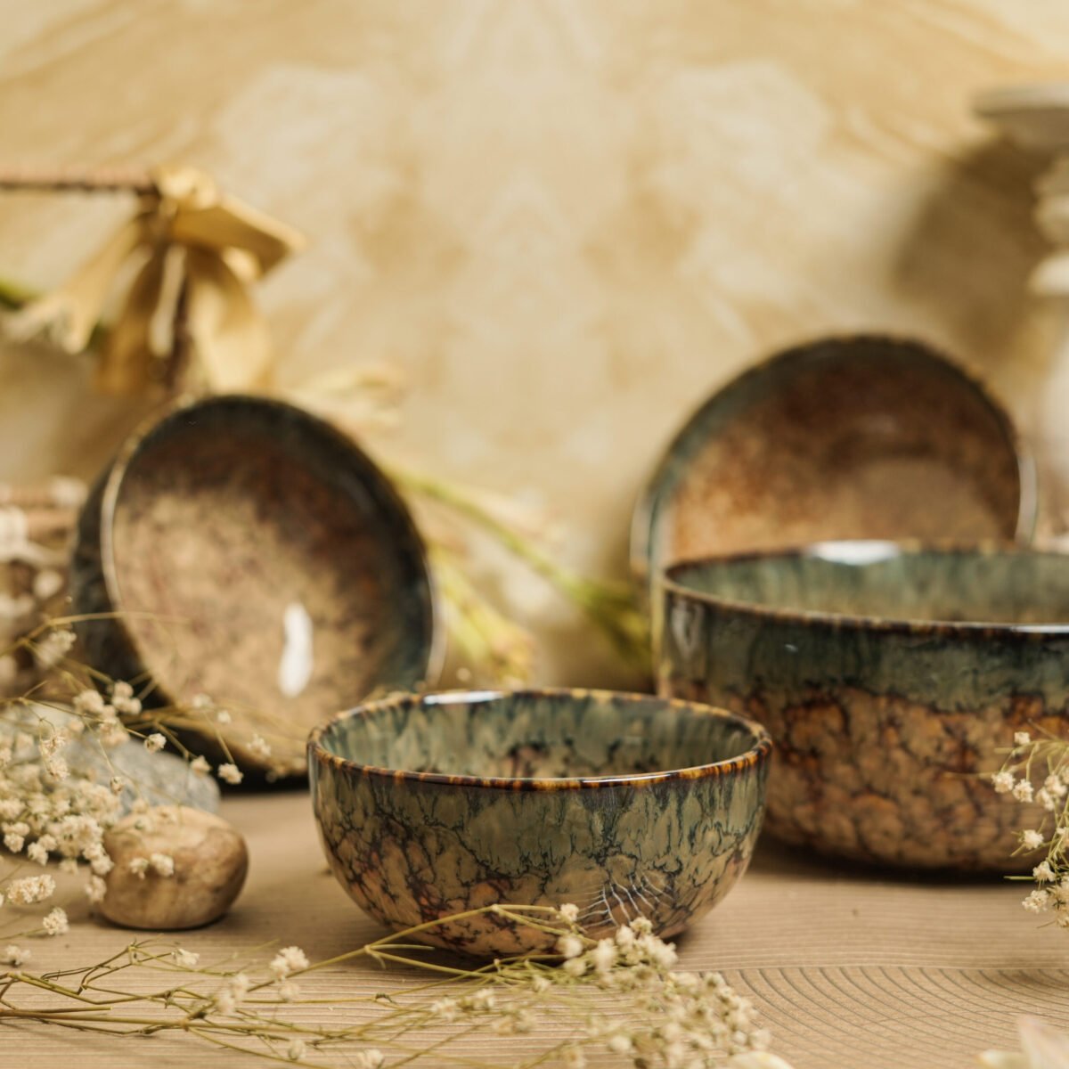 Earthen Marble Ceramic Bowl Set of 4 Bowls | 7 Inches, 6 Inches, 5.5 Inches, and 4.7 Inches (1300ml, 850ml, 550ml, and 350ml)