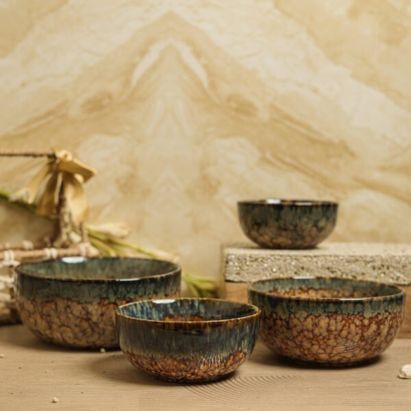 Earthen Marble Ceramic Bowl Set of 4 Bowls | 7 Inches, 6 Inches, 5.5 Inches, and 4.7 Inches (1300ml, 850ml, 550ml, and 350ml)