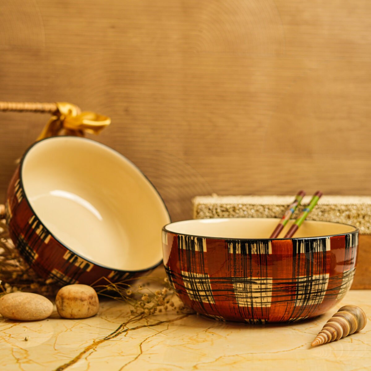 Classic Checks Serving Bowls Set of 2 Serving Bowls | 7 Inches Bowls (1400ml)