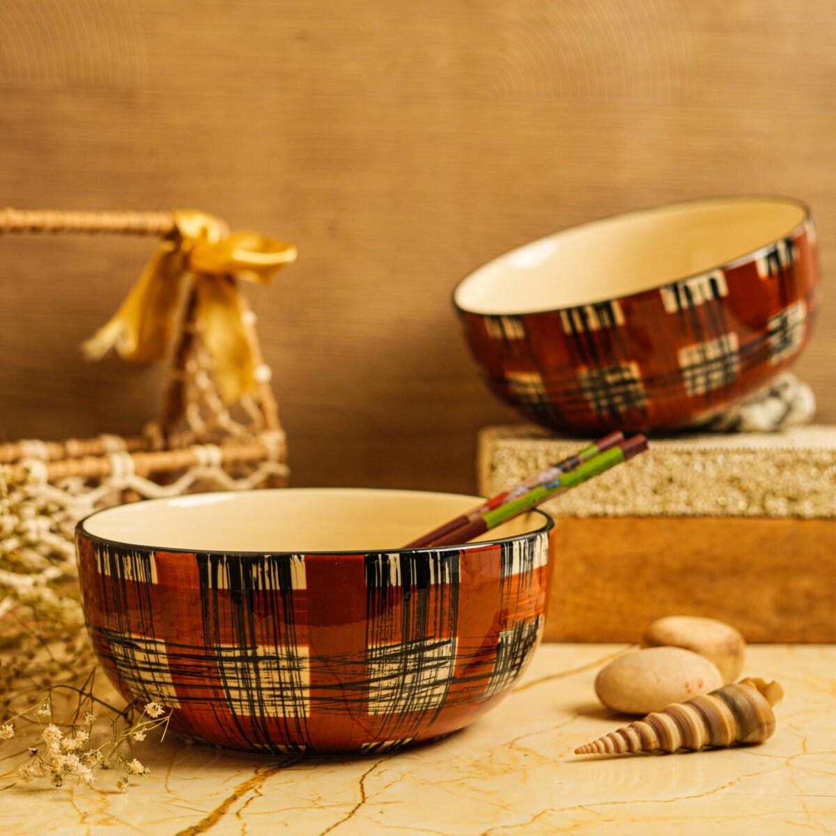 Classic Checks Serving Bowls Set of 2 Serving Bowls | 7 Inches Bowls (1400ml)