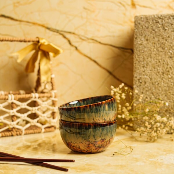 Earthen Marble Ceramic Katori Bowls Set of 2 Bowls