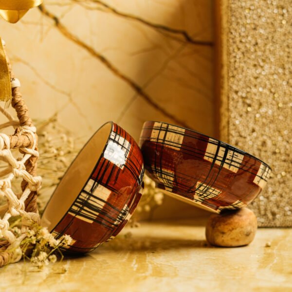 Checkered Classic Ceramic Katori Bowls Set of 2 Bowls