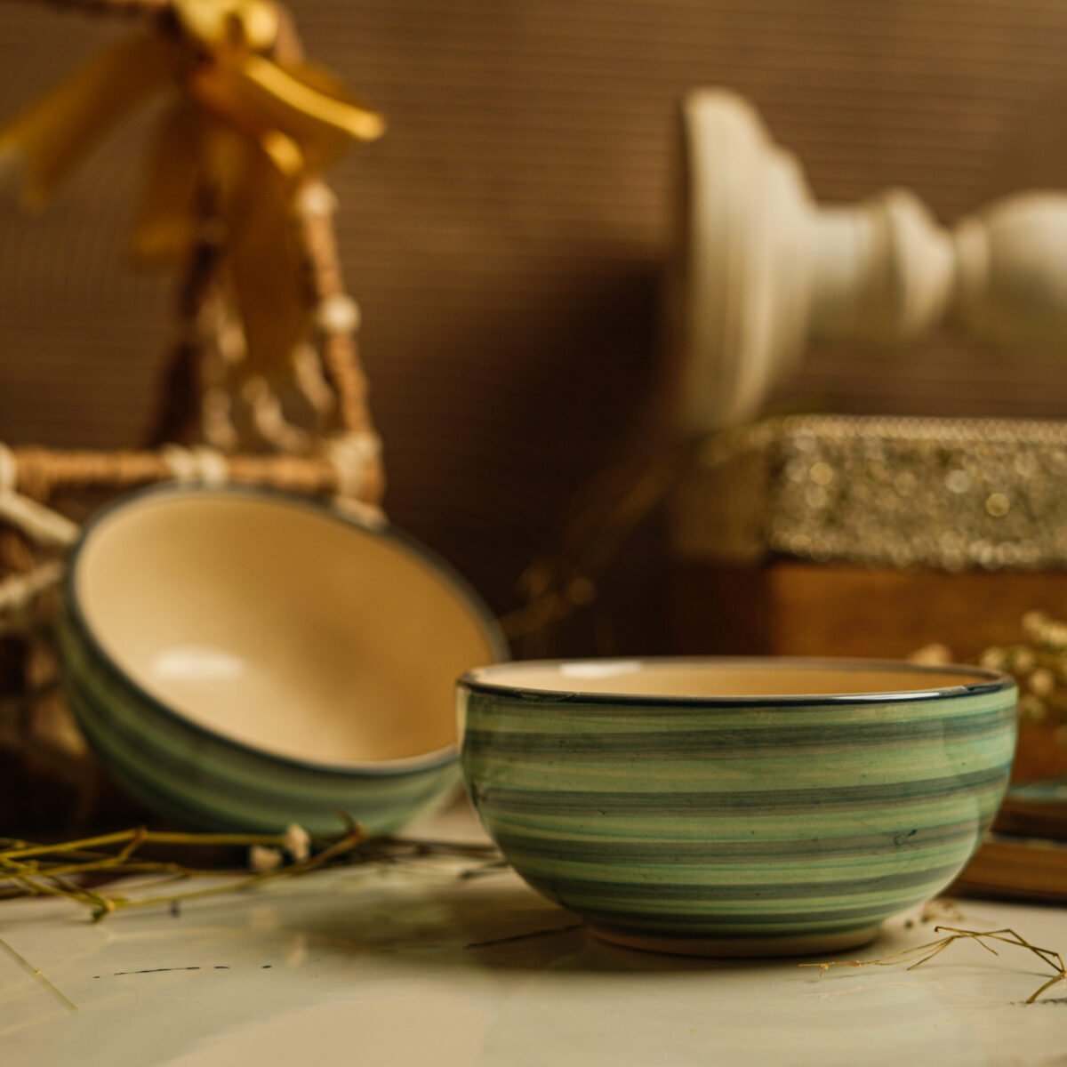 Celeste Flow Ceramic Katori Bowls Set of 2