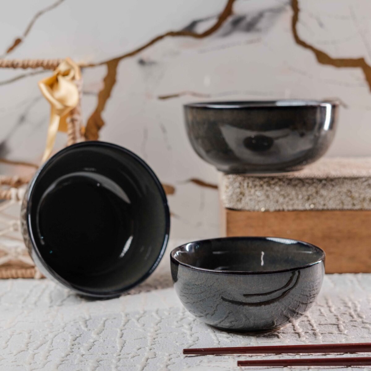 Harmiche Slate Trio Bowl Set of 3 Bowls | 6 Inches, 5.5 Inches, and 4.7 Inches Bowls (700ml, 500ml, & 350ml)