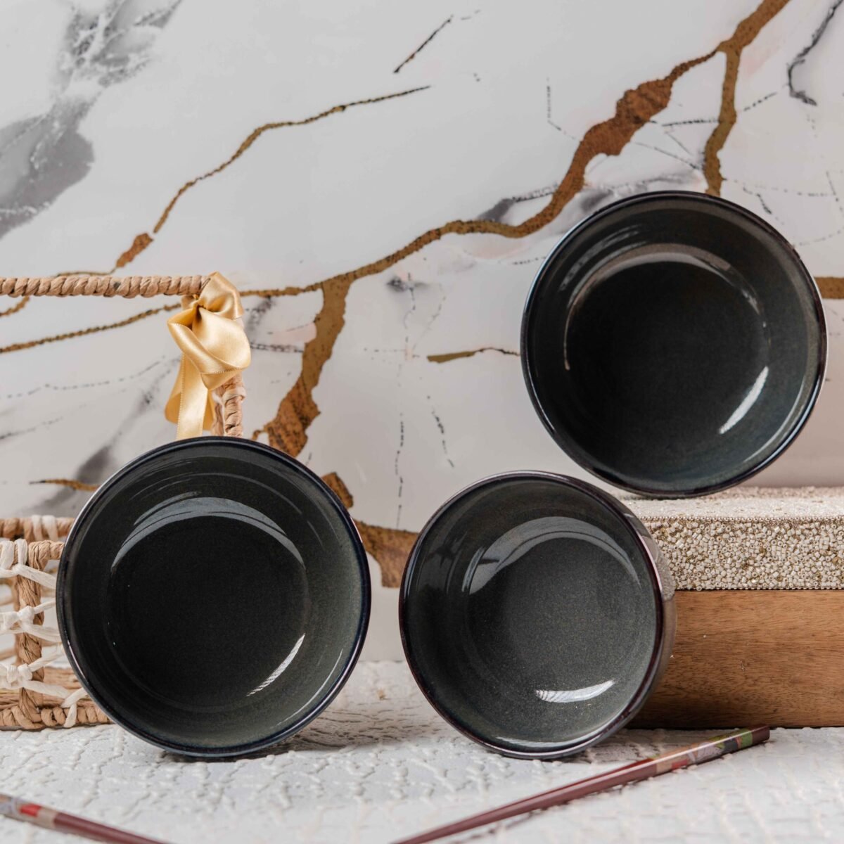 Harmiche Slate Trio Bowl Set of 3 Bowls | 6 Inches, 5.5 Inches, and 4.7 Inches Bowls (700ml, 500ml, & 350ml)
