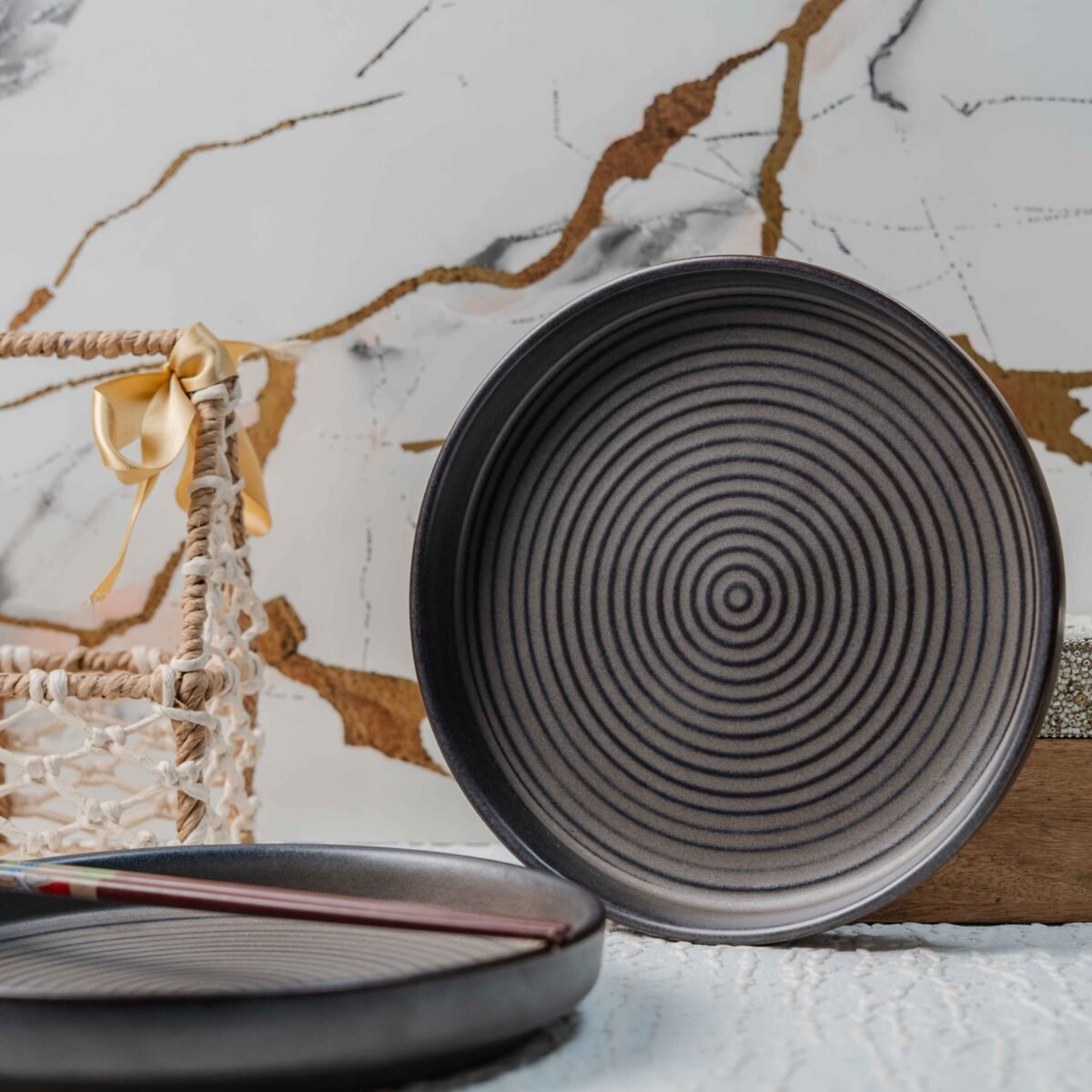 Harmiche Slate Serenity Snack Plates – Set of 2 | 9 Inch x 1 Inch