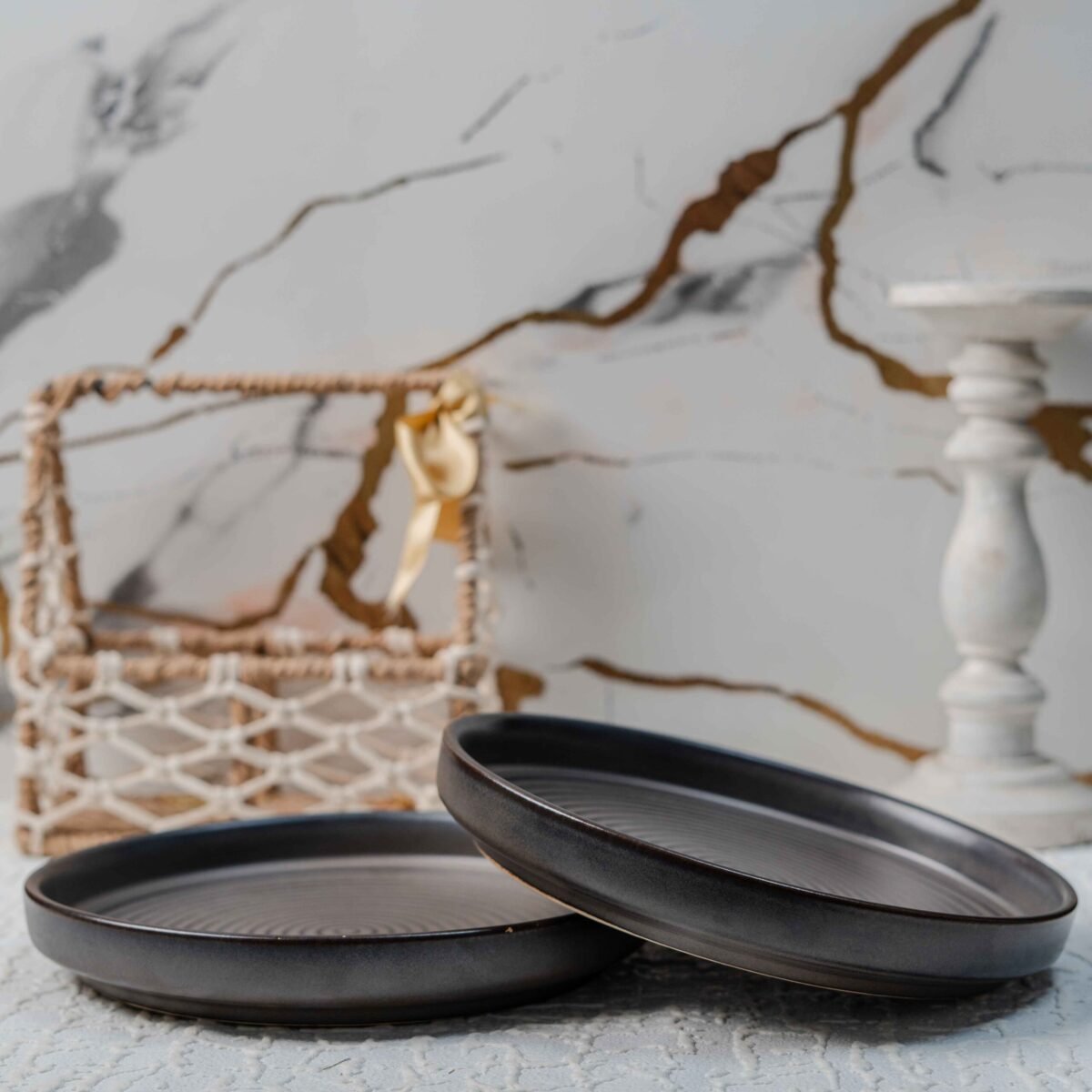 Harmiche Slate Serenity Snack Plates – Set of 2 | 9 Inch x 1 Inch