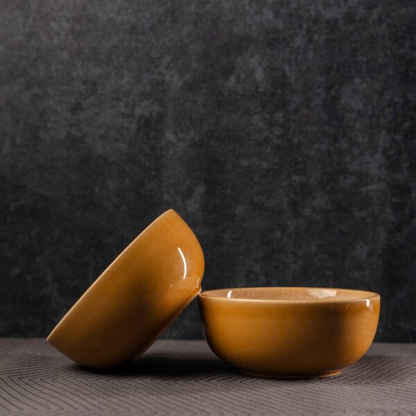 Harmiche Golden Saffron Ceramic Bowls Set of 2 Bowls – A Symphony of Elegance & Functionality | 6 Inches Bowls (700ml)