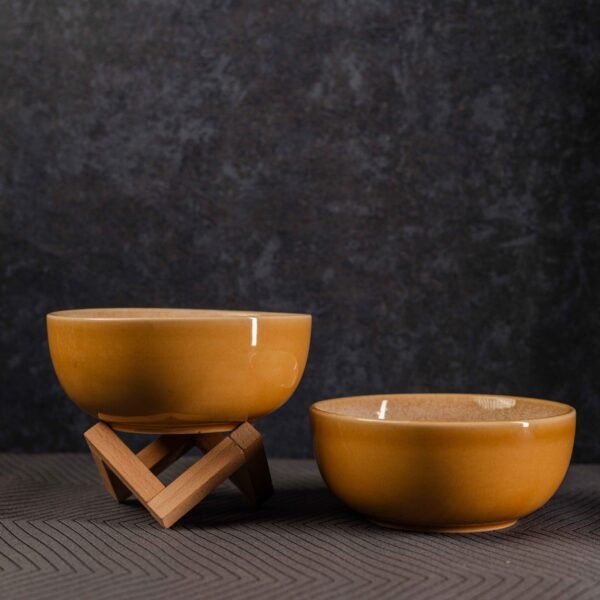 Harmiche Golden Saffron Ceramic Bowls Set of 2 Bowls – A Symphony of Elegance & Functionality | 6 Inches Bowls (700ml)