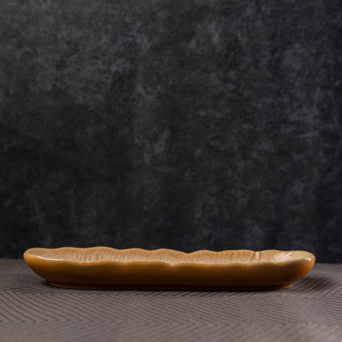 Golden Saffron Wave Ceramic Platter – A Statement of Elegance & Craftsmanship | 12 Inches X 4 Inches