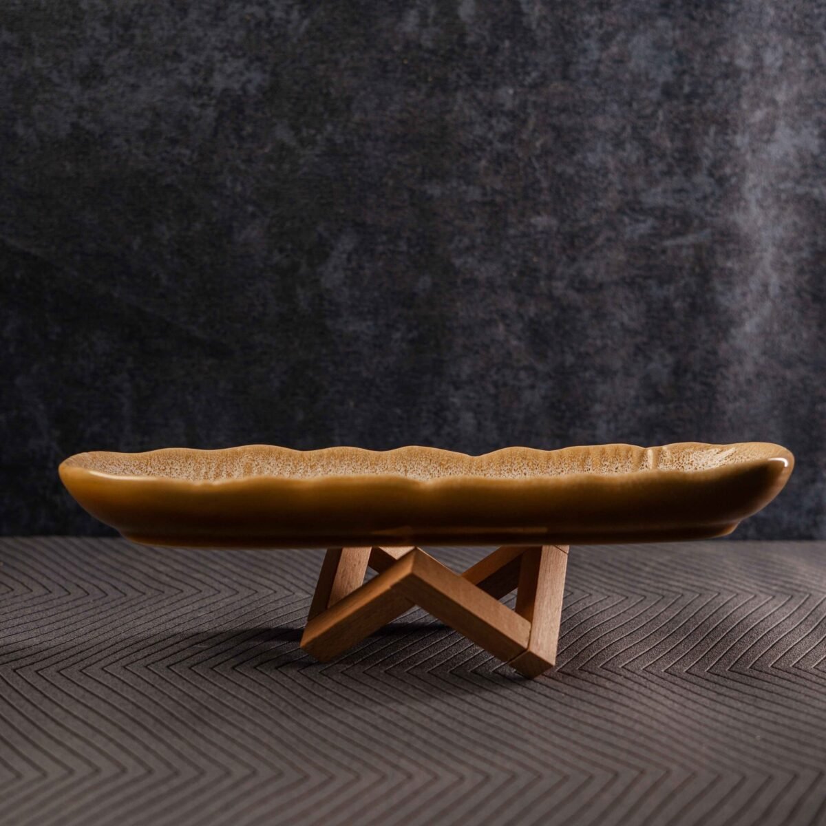 Golden Saffron Wave Ceramic Platter – A Statement of Elegance & Craftsmanship | 12 Inches X 4 Inches