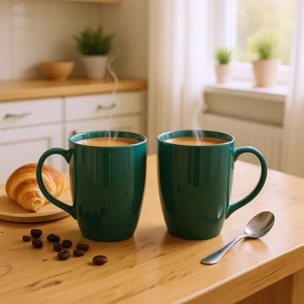 Verdora – Premium Ceramic Mug Set of 2 (Glossy Dark Green Elegance) | 280ml Mugs | Coffee Mugs Set of 2