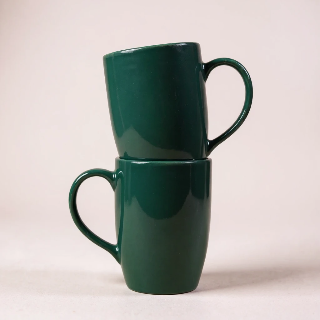Verdora – Premium Ceramic Mug Set of 2 (Glossy Dark Green Elegance) | 280ml Mugs | Coffee Mugs Set of 2