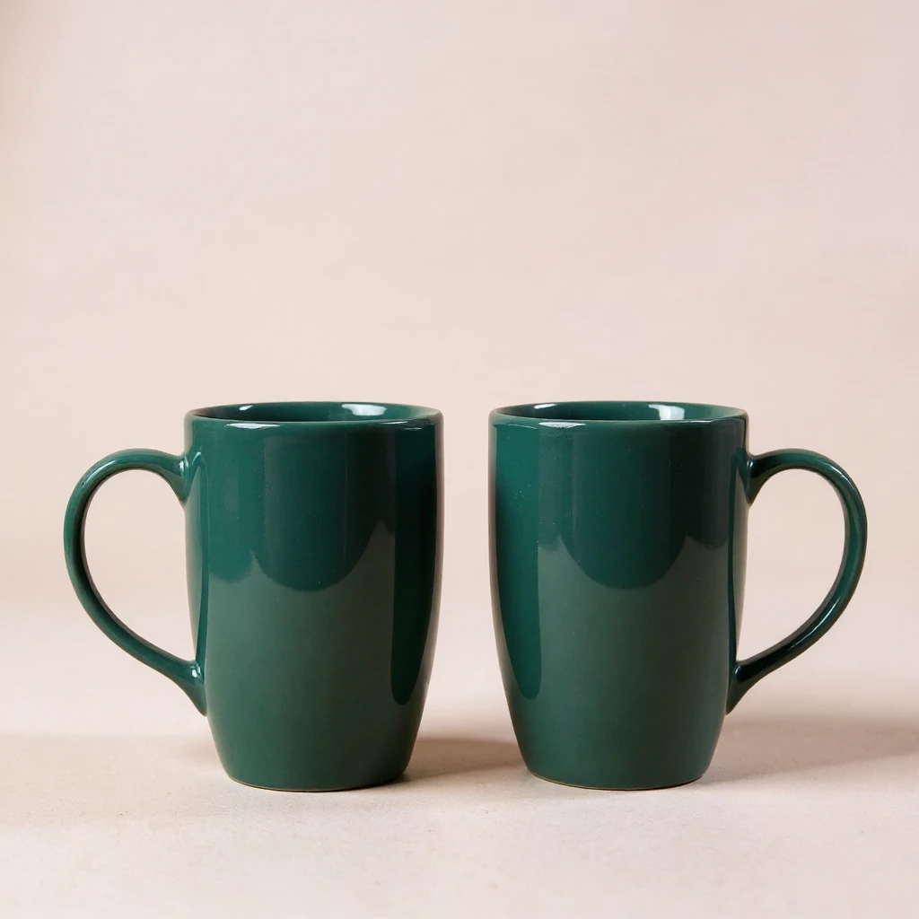 Verdora – Premium Ceramic Mug Set of 2 (Glossy Dark Green Elegance) | 280ml Mugs | Coffee Mugs Set of 2
