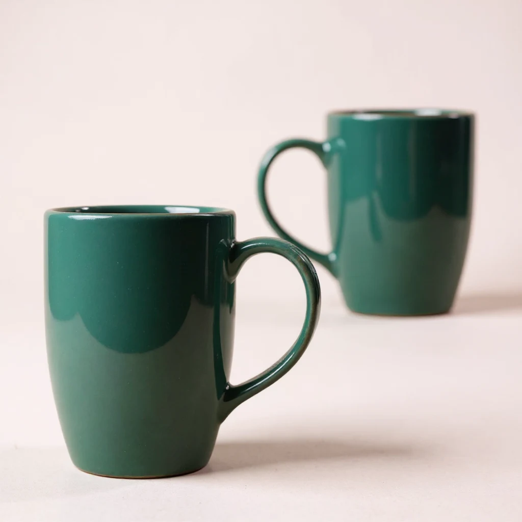 Verdora – Premium Ceramic Mug Set of 2 (Glossy Dark Green Elegance) | 280ml Mugs | Coffee Mugs Set of 2