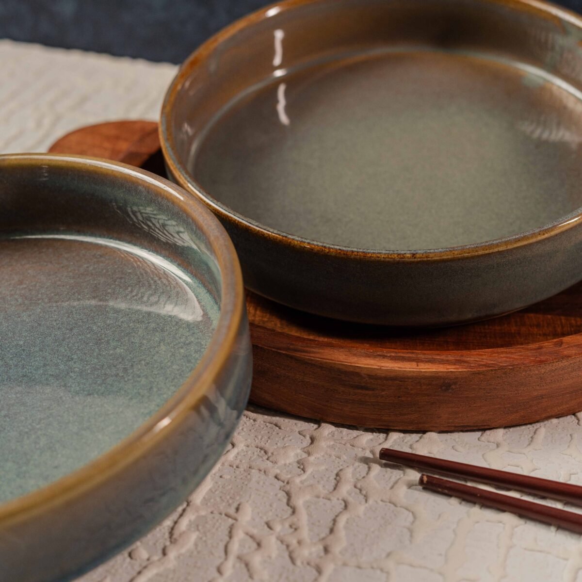 Elevare – Luxe Ceramic Salad Bowls (Set of 2) | 8 Inches x 1.5 Inches (750ml Flat Bowls)